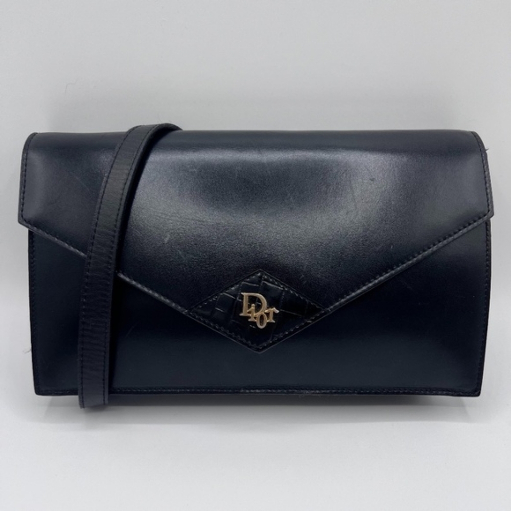 Christian Dior vintage black crossbody envelope style bag. All leather